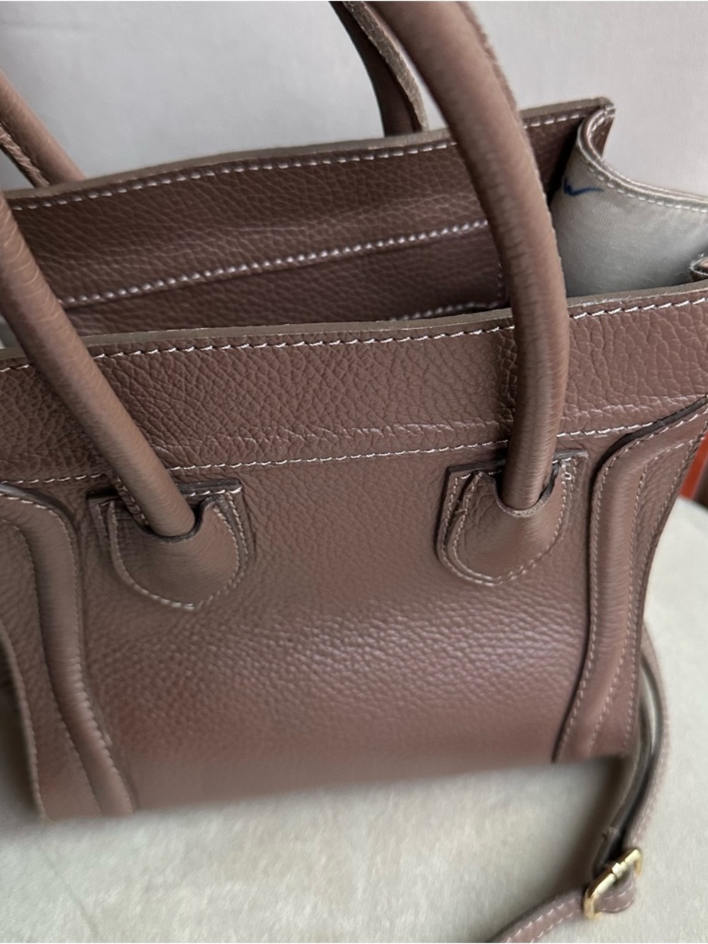 Genuine Leather Mini Satchel Taupe Brown | Crossbody Top Handle | Structured Bag - Picture 2 of 16